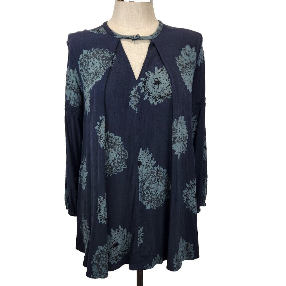 Free People Tree Swing Tunic Mini Dress M Blue Floral Rayon Boho OB412054